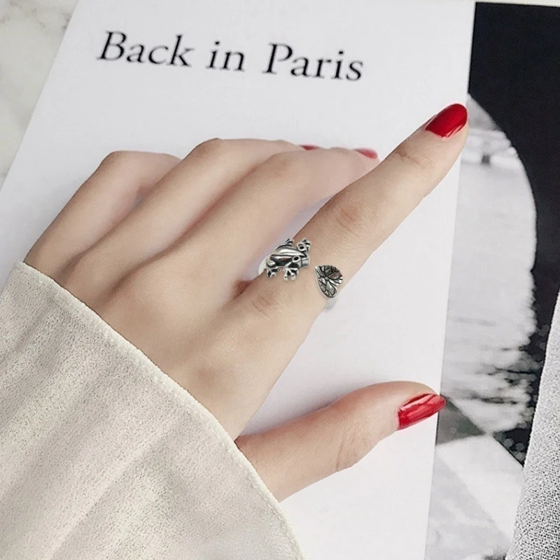 

Alloy Cute Animal Frog Ring For Women Lady Girl Lotus Leaf Ring Open Adjustable Ring Anillos Jewelry Gift
