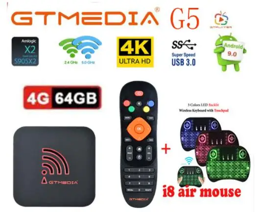 Смарт ТВ-приставка GTMEDIA G5 Android 9 0 2 4 ГГц Wi-Fi четырехъядерный 4K 1080P Full HD медиаплеер