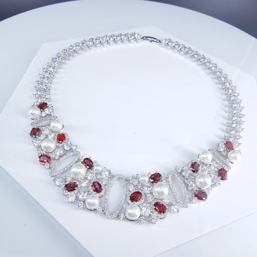 2020 New fashion luxury bohemia shell pear red CZ zircon necklace wedding banquet birthday dressing show jewelry free shipping | Украшения