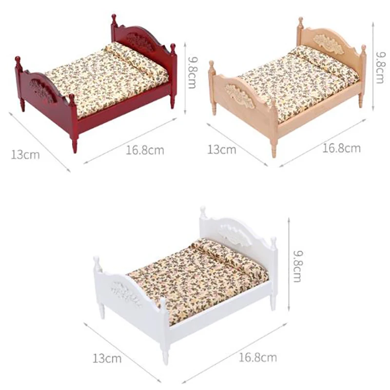 

1:12 Dollhouse Miniature Mini Furniture Double Bed Bedside Table Decor For Dollhouse Decals New