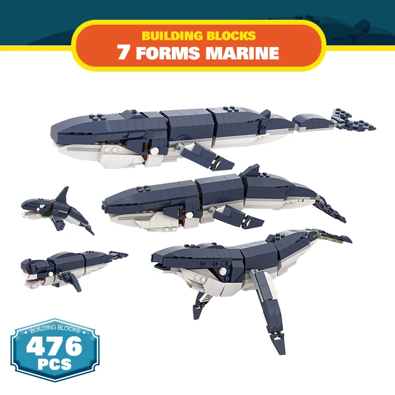 

Moc Creator Expert Whale Animal 7 Forms Marine Life Building Block Friends Model Toys for Children Modular Shark Toys for Boys