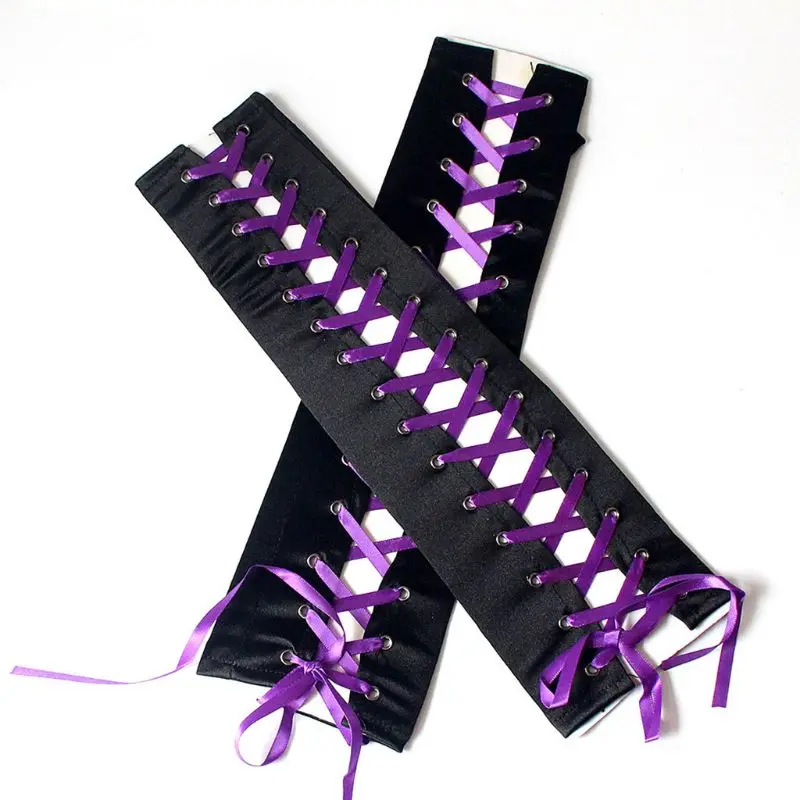 Женские длинные перчатки до локтя с лентой на шнуровке в готическом стиле