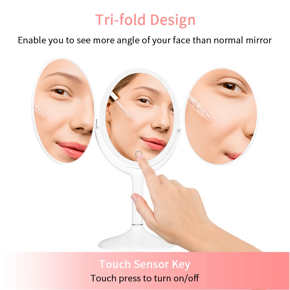 3 In 1 Makeup Vanity Mirror With 1X/2X/3X Lights LED Magnifying Cosmetic Mirrors Light Magnification Make up | Красота и здоровье