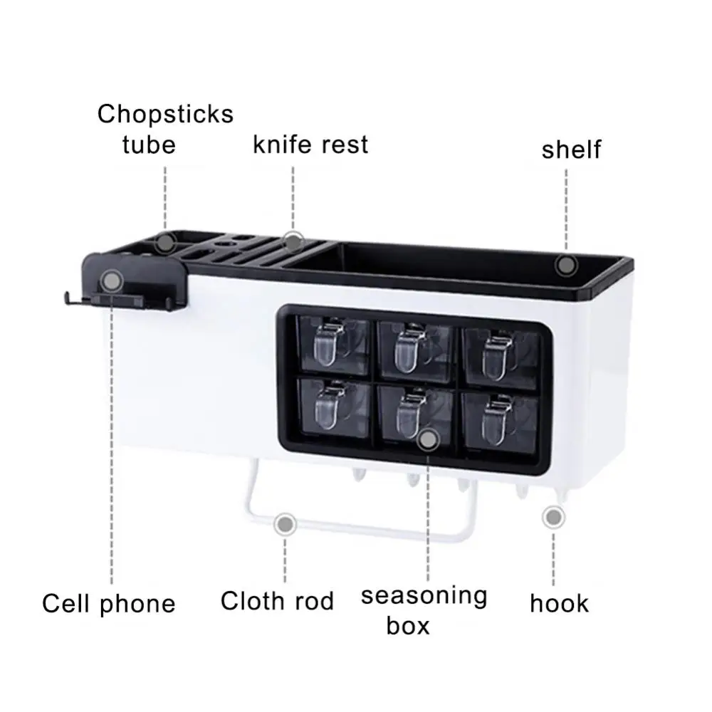 

Multifunctional Kitchen Wall Mount Cutlery Spice Seasoning Storage Box Rack Shelf Home Kitchen Storage Organizer Easy To Install