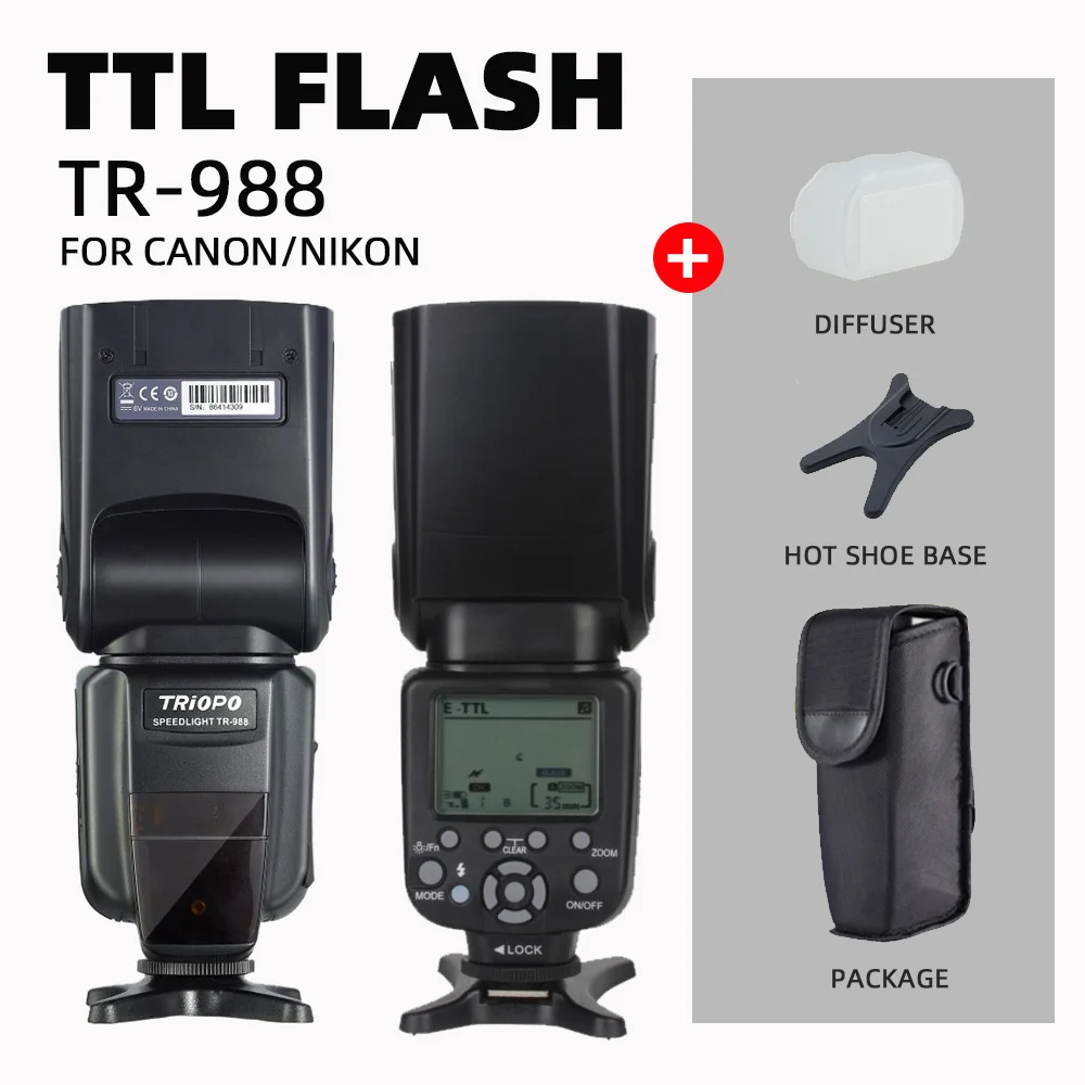 

TRIOPO TR-988 Flash Professional Speedlite TTL Camera Flash with High Speed Sync for Canon and Nikon Digital SLR Camera