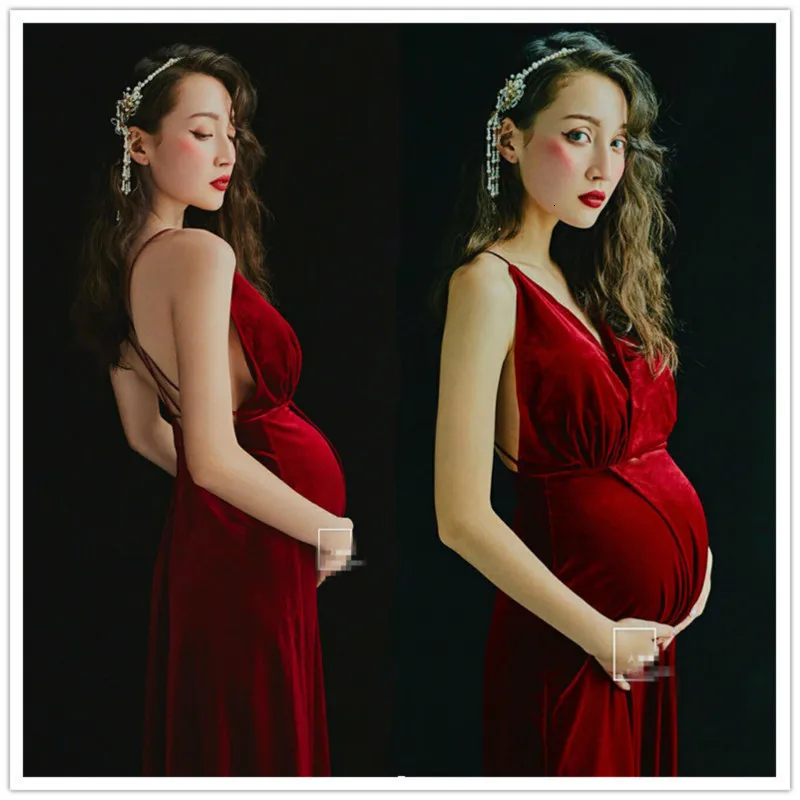 Одежда для беременных женщин одежда фотосъемки в студии платье красное на