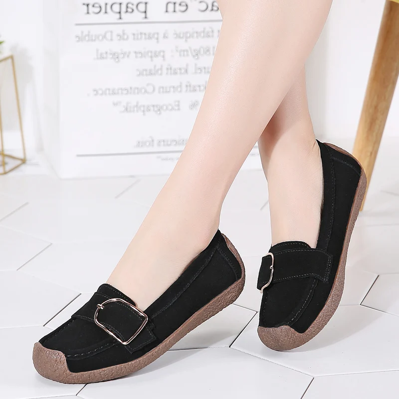 

Spring Autumn Shoes Woman Genuine Leather Women Flats Slip On Women's Loafers Female Moccasins Shoe Buckle Footwear