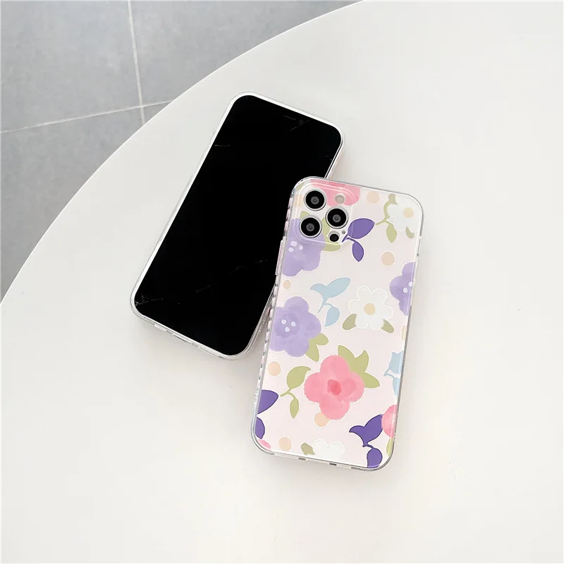 

Color Flower Case For Iphone 11 12 Pro Case Phone Case For Iphone X XR XS Max 7 8 Silicone Soft Shell