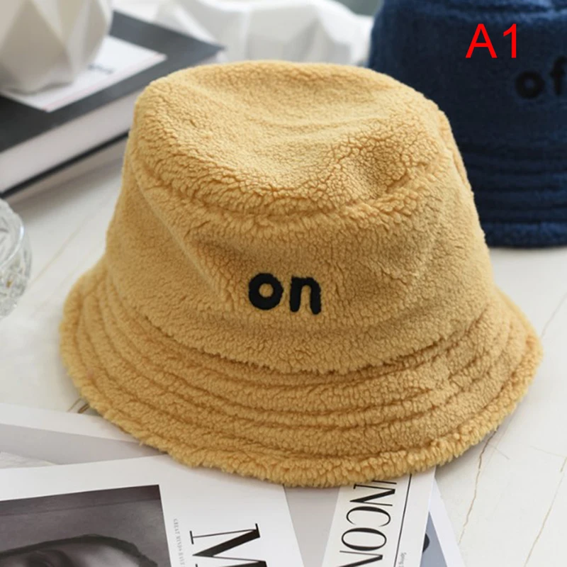 

Embroidery Letter Plush Basin Hat To Keep Warm Simple Lamb Wool Fisherman Hat