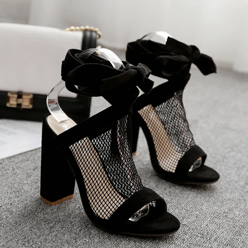 

Beige Heeled Sandals Comfort Shoes for Women Espadrilles Platform Black Lace Up Block Laces Fashion Denim High Girls High-heeled