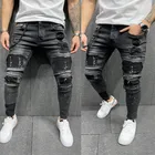 Мужские рваные джинсы скинни, повседневные джинсы с принтом, на молнии, в стиле хип-хоп, с монограммой, 2020