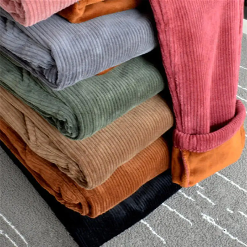 Женские вельветовые шаровары повседневные утепленные брюки с высокой талией и