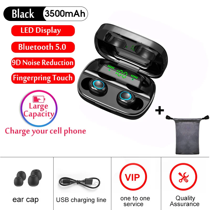 LED display add bag Беспроводные наушники S11 с bluetooth 5,0, tws, беспроводные Игровые наушники, зарядный чехол, светодиодный дисплей, 9D, стерео гарнитура, беспроводное зарядное устройство - Цвет: LED display add bag