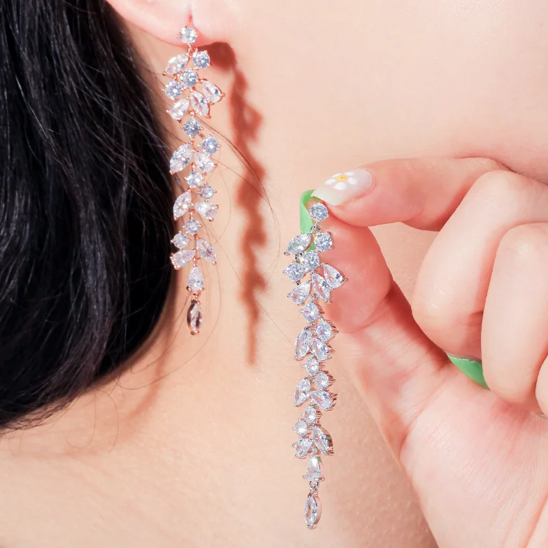 Wong Rain Luxury 925 Sterling Silver Created Moissanite Gemstone Drop Dangle Plant Tassel Earrings Fine Jewelry Wholesale