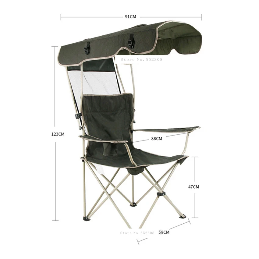 구매 Portable Folding Fishing Chair With Sunshade Oxford Fabric Steel Tube Beach Chair Backrest Foldable Picnic Camping Outdoor Chair