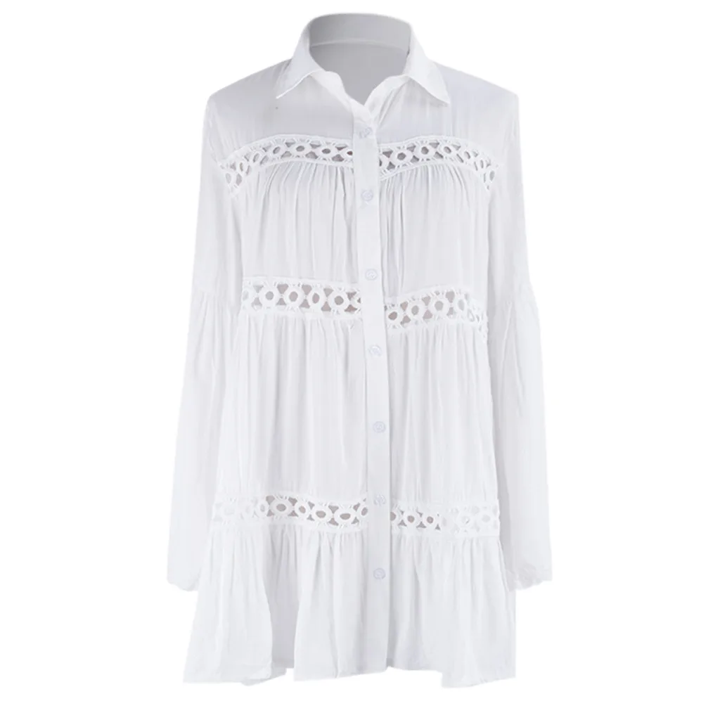 

Fashion Women Swimwear Flare Sleeve Button Down Hollow Out Beach Dress Bathing Suit Casual Cover Up vestidos de playa 0323