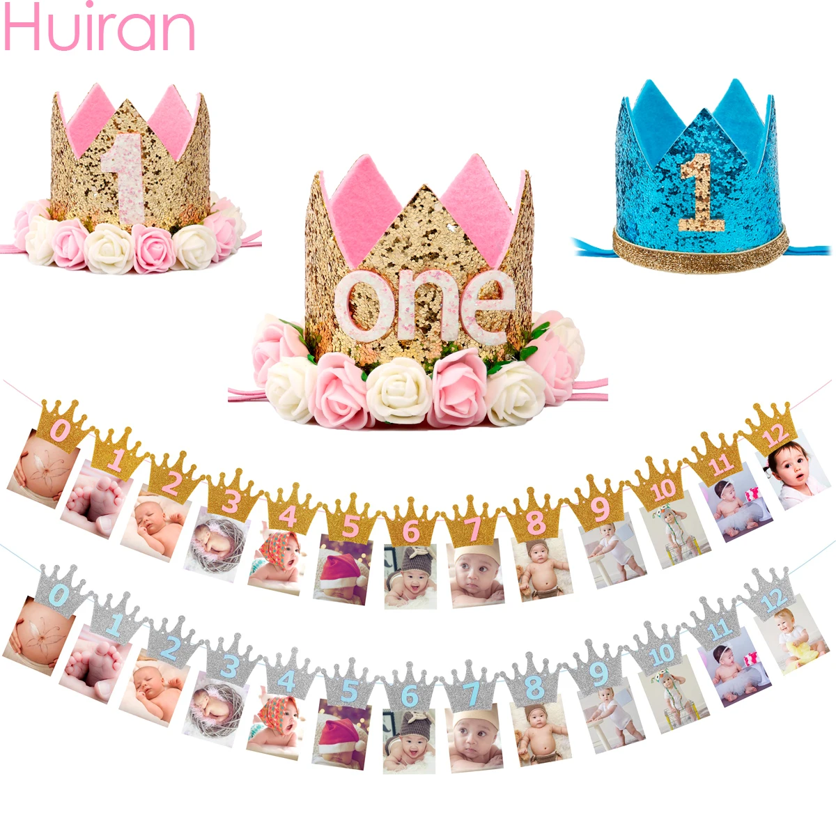 HUIRAN Детские первый день рождения девушка вечерние с днем баннер 1 год День