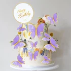 10 шт. розового и фиолетового цветов бабочки торт топпера, сделай сам на день рождения кекс вставка флаги для Свадебная вечеринка День рождения Baby Shower украшения бабочки