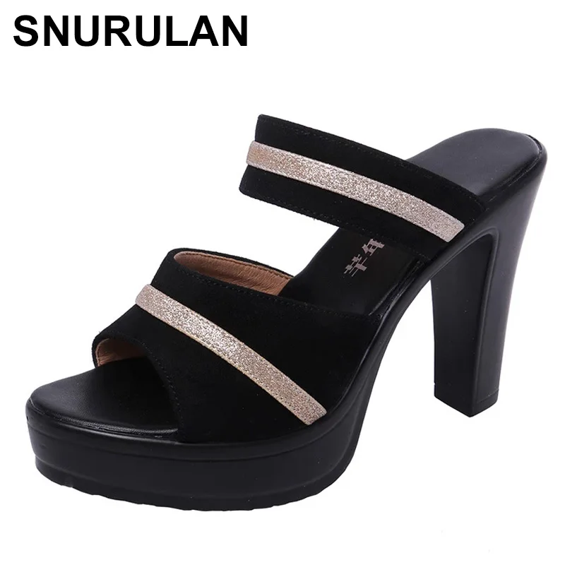 

SNURULAN 2021new high heel flip flop waterproof platform crude with female slipper large size small size sandals and slipper