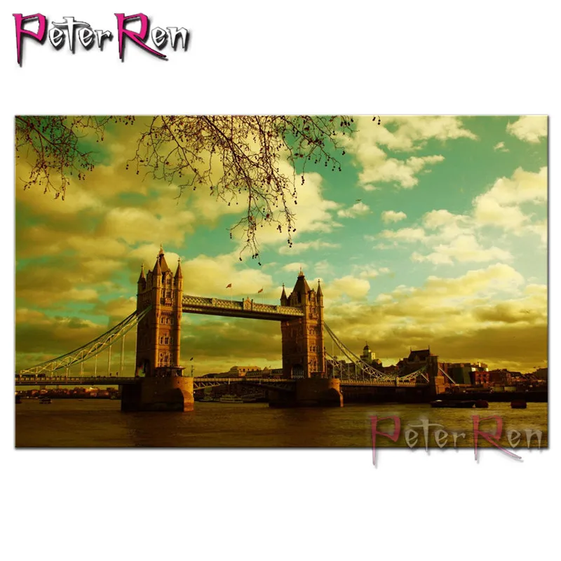 

Peter ren Diamond Painting Landscape Tower Bridge Diamond Embroidery scenery Cross-stitch Mosaic Picture Rhinestone crafts gift