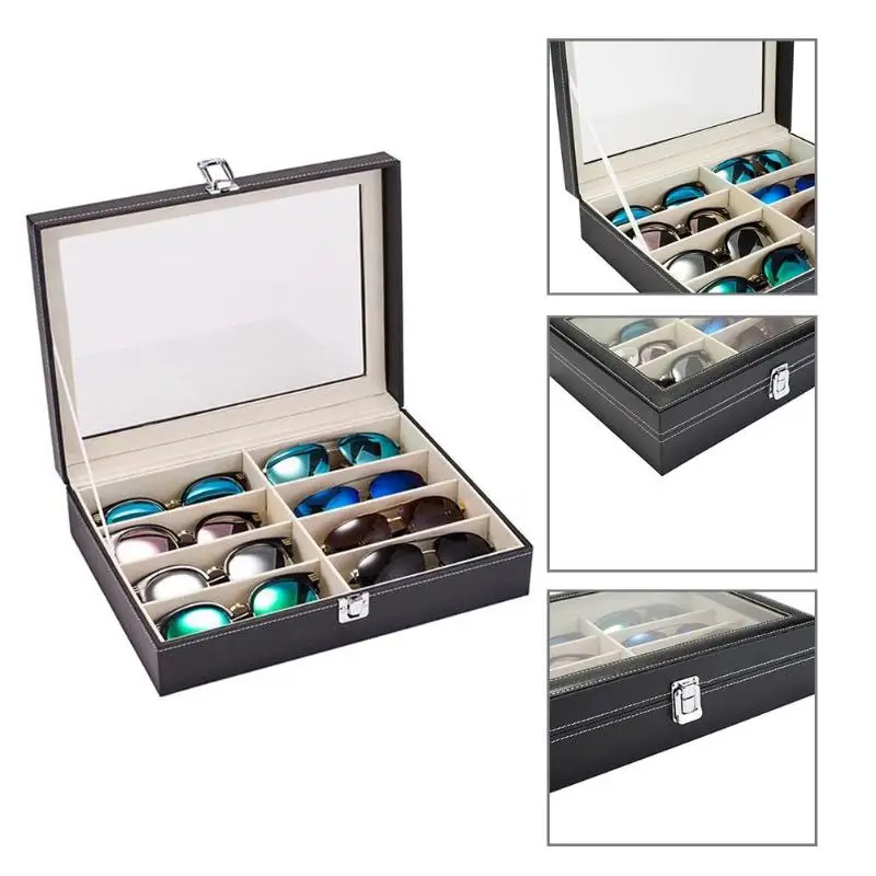 8 ячеек кожаный чехол для очков футляр хранения солнцезащитных