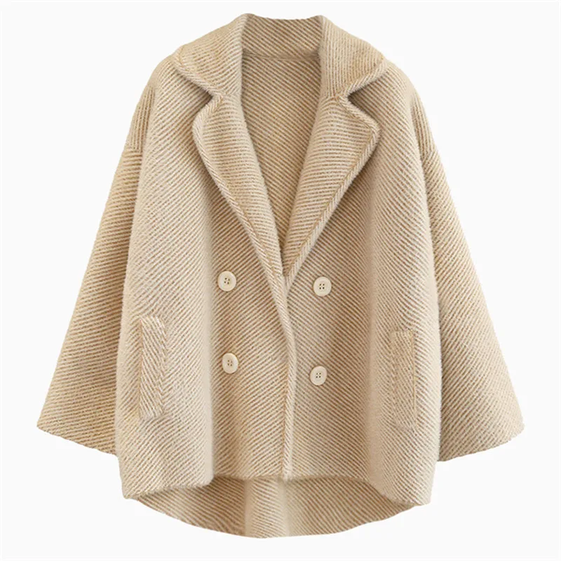 

Striped Imitate Mink Knitted Coat Short Thick Jacket 2020 New Autumn and Winter Loose Wide Sweater Women Cardigan Coat NS2160