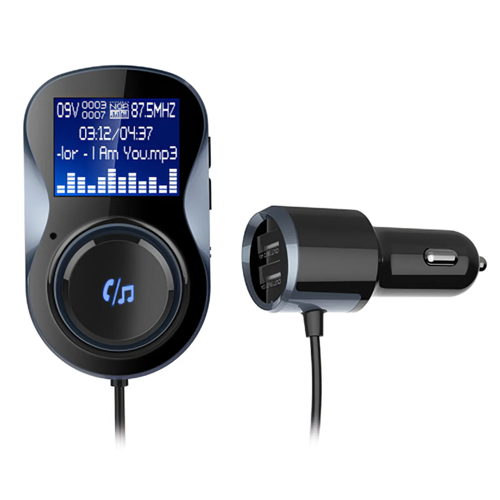 

Car Bluetooth FM Transmitter FM Hands-Free Phone Big Screen With Dual USB Charger Car Audio MP3 Music Player Big Rotating Button