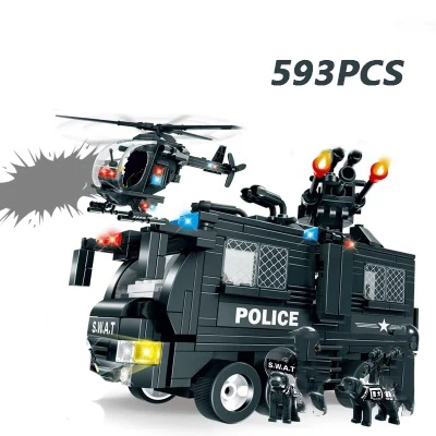 Compatible legoing SWAT special force city police helicopter truck car boat vehicles policeman figures building blocks toys | Игрушки и