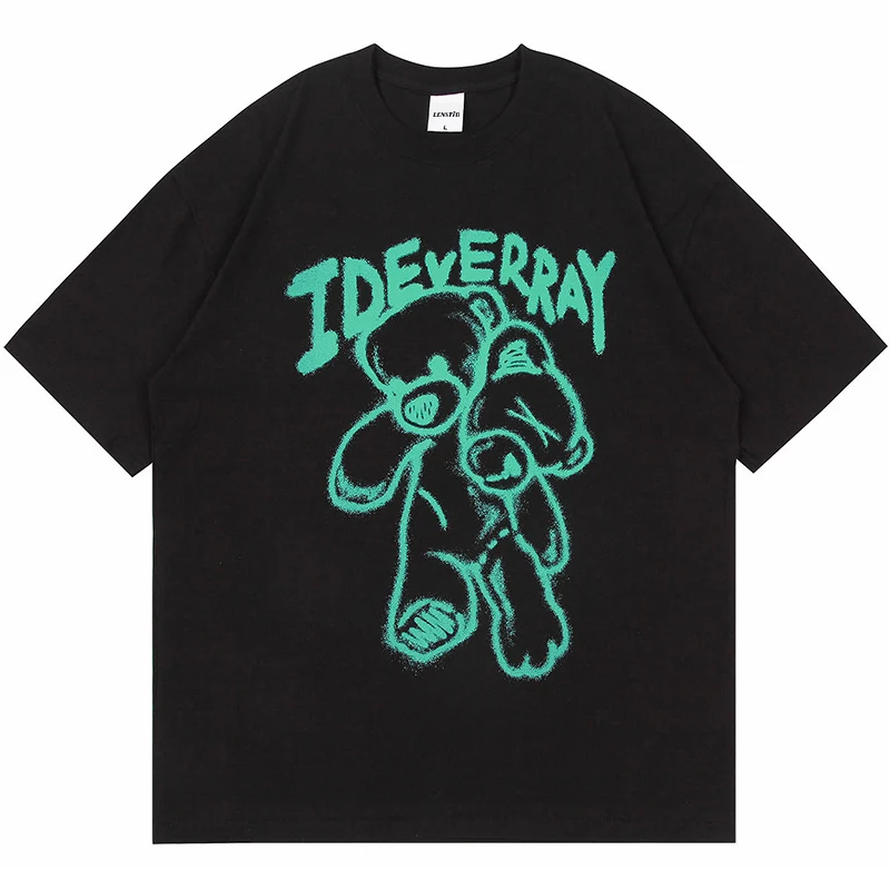 

Summer Men Short Sleeve Tshirts Hip Hop Bear Graffiti Letter Printed T-Shirt Streetwear Harajuku Casual Cotton Loose Tops Tees