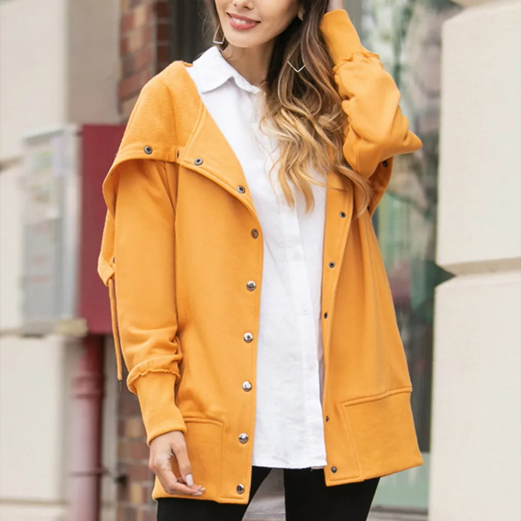 HSU Новое поступление модные куртки для женщин однотонное пальто с капюшоном и