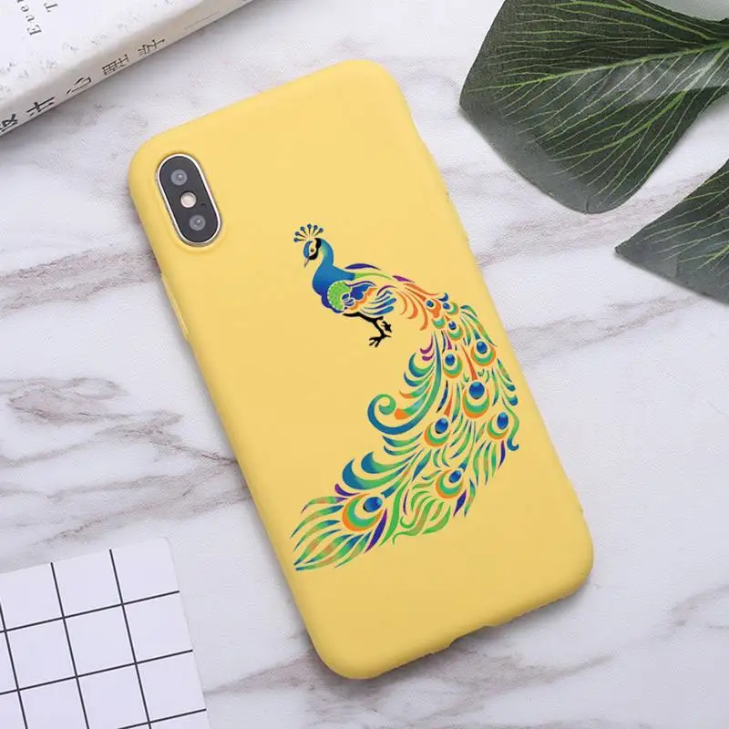 

peacock Feather art bird animal Phone Case Candy Color for iPhone 6 7 8 11 12 s mini pro X XS XR MAX Plus