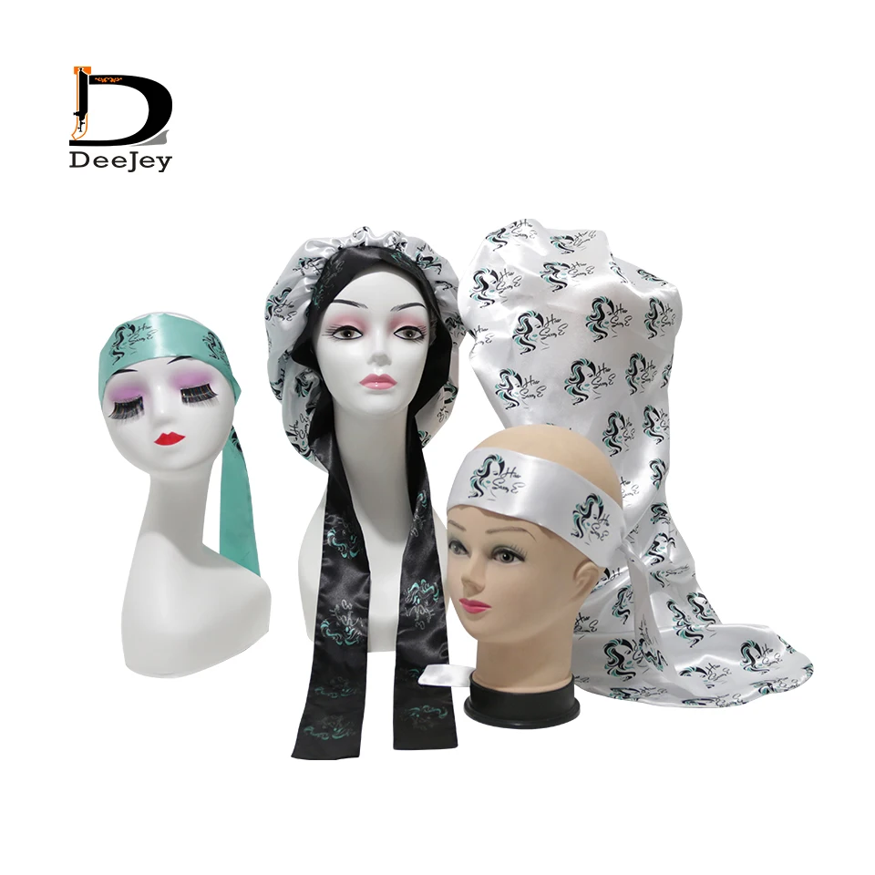 

Custom hair bundles extensions satin bag bonnet wrap band with rhinestone hairdressing cape apron packaging boxes sleep cobe