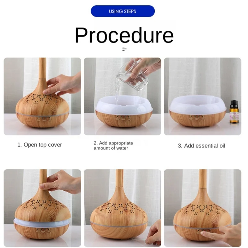 Home Electric Essential Oil Aromatherapy Diffuser Wood Grain Ultrason Air Aroma Humidifier with 7 Colors Light 6H Timer 350ml enlarge