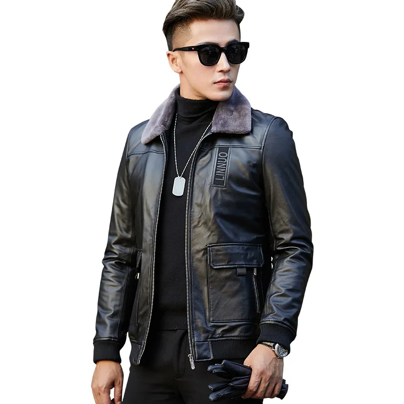 

han leisure edition leather bomber jackets in the new add flocking leather fur male one undertakes to an organic whole