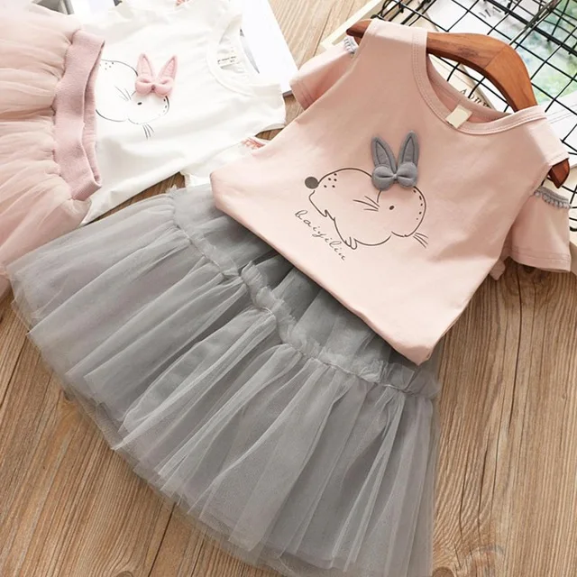 Комплекты одежды для девочек с принтом кролика Летняя Повседневная стильная