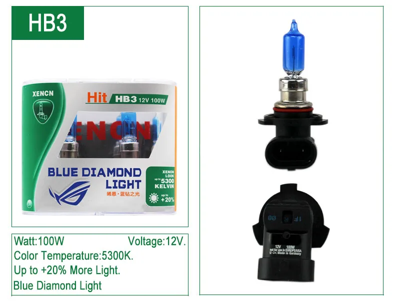 XENCN 12V H1 H3 H4 H7 H8 H9 H10 H11 H13 H15 H16 880 881 9005 9006 9012 5300K Blue Diamond, для использования в светильник автомобилей головной светильник галогенных ламп, 2 шт