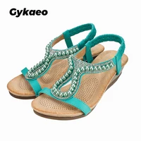 gykaeo diamond beads gladiator sandals woman fashion party wedding comfort wedges shoes for women med heels rome sandalias 41 42