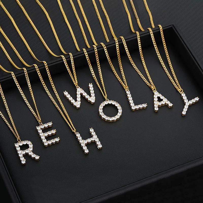 

Zircon Crystal Initial Letter Necklace For Women Men A-Z Alphabet Choker Necklaces Collar Chain Vintage Jewelry Bijoux