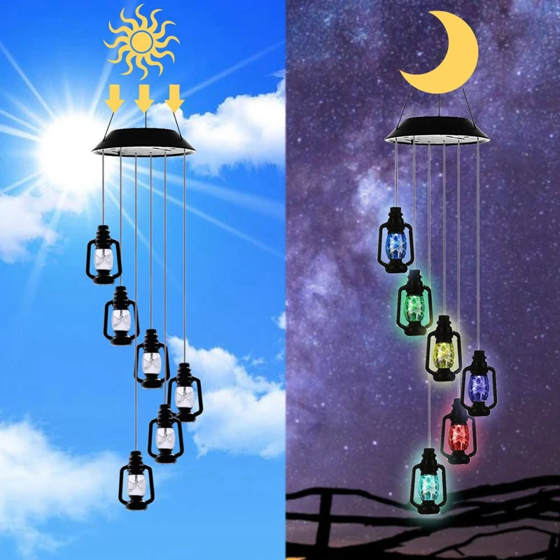 

Changing Solar Powered Lanterns Wind Chime Wind Mobile LED Light, Gzero Spiral Spinner Windchime Portable Outdoor Chime for Pati