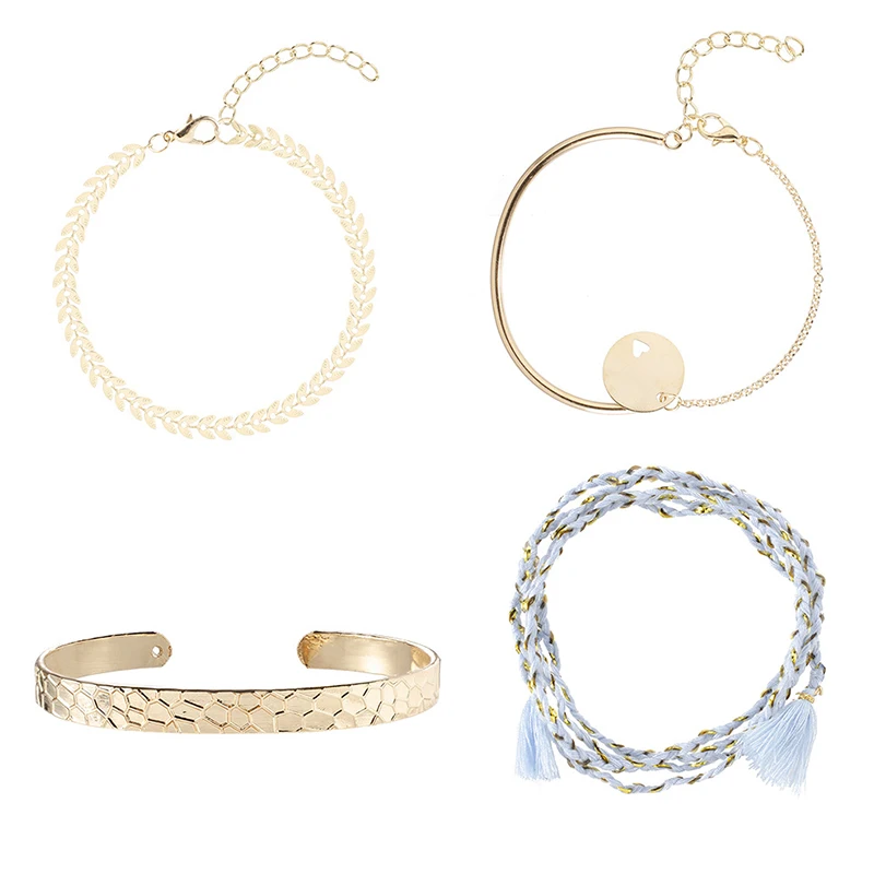 4 шт./компл. Модные Браслеты Boho в стиле ретро с геометрическим принтом листьев