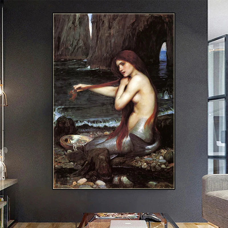 

Nude Women Wall Painting Home Decor John William Waterhouse The Mermaid Portrait Poster Canvas Art Picture For Living Room