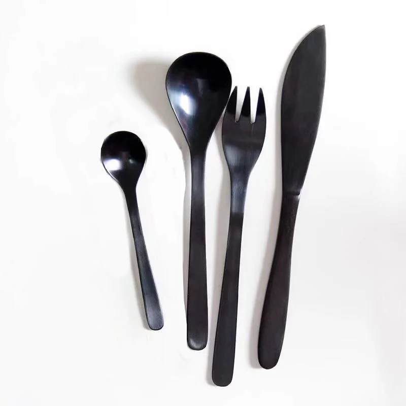 

4PCS Simple Black Brushed Food 304 Stainless Steel Tableware Western Food Steak Fork Dessert Spoon Family Fruit Fork Cutlery Set