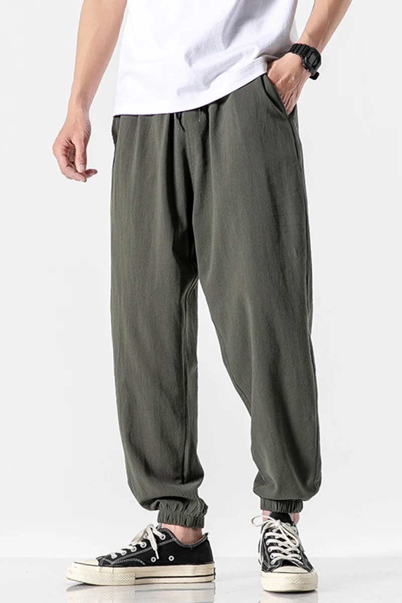 

MRDONOO Chinese Style Cotton Jogger Pants Men's Summer Thin Loose Large Size Harem Pants Hip Hop Sweatpants Harajuku Streetwear