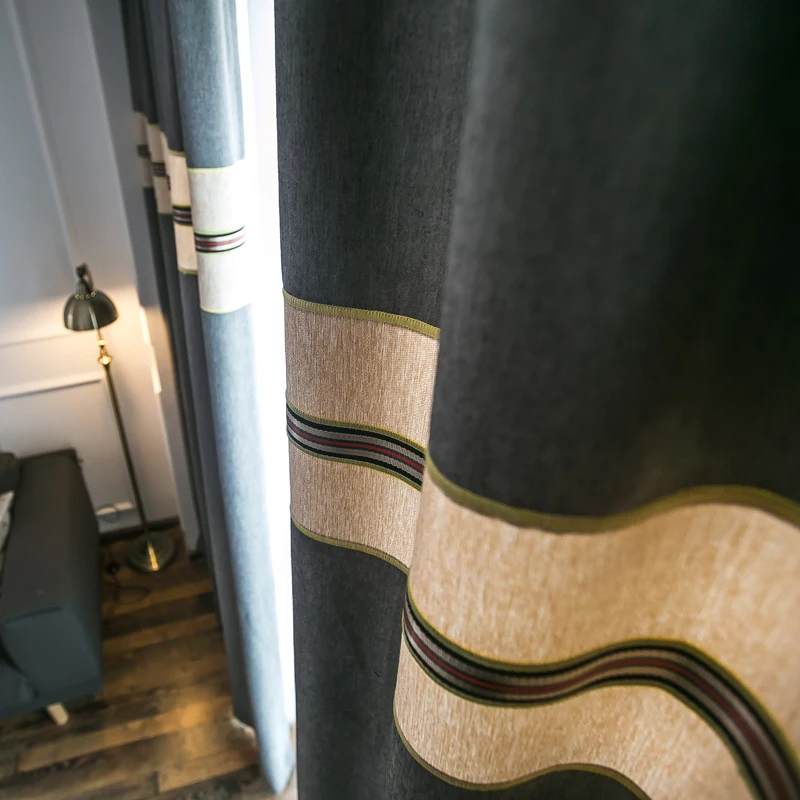 Льняные светонепроницаемые шторы в синюю полоску для гостиной современные