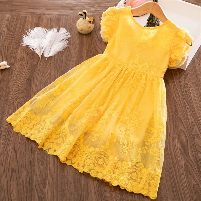 

Korean Summer Lace Children Clothing Princess Kids Dresses For Girls Causal Wear Solid Cupcake Dress Ruffles Sweet For Baby 3-8t