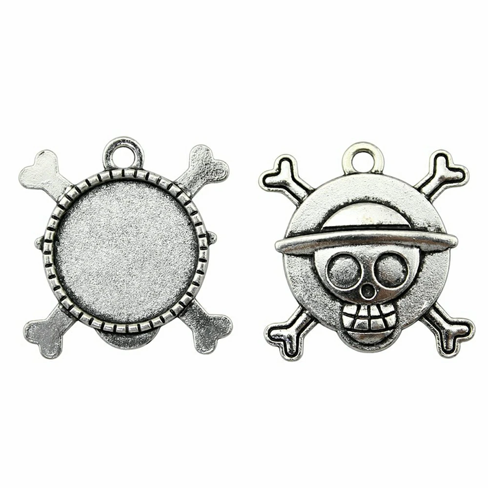 

WYSIWYG 4pcs Fit 20mm Round Skull Style Cameo Cabochon Pendant Base Setting For Jewelry Making DIY Necklace Making