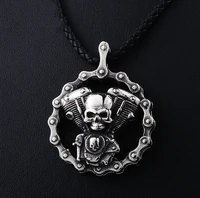 cool heavy bicycle chain skull motorcycles engine metal pendant jewelry motor biker skull cross men pendant