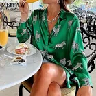 Женская атласная блузка с длинным рукавом, Повседневная офисная рубашка с винтажным принтом животных, весна-лето 2022