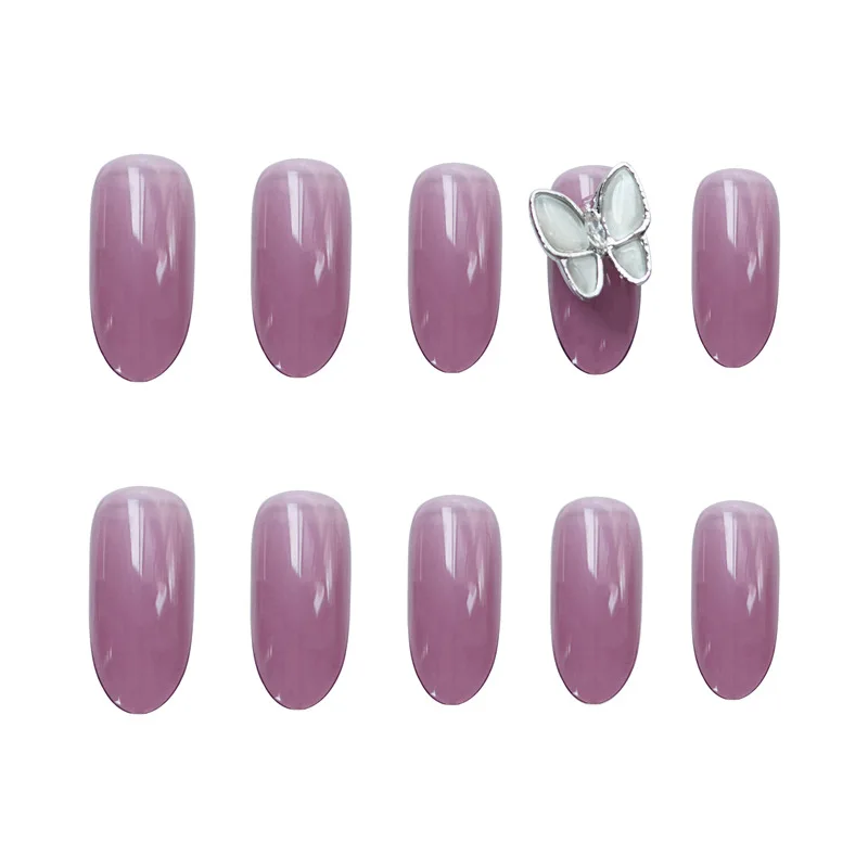 

Fake Nails White Jelly Purple Silver Butterfly Wear-Resistant Nail Stickers Finished Nail Stickers 24 Pcs With Glue