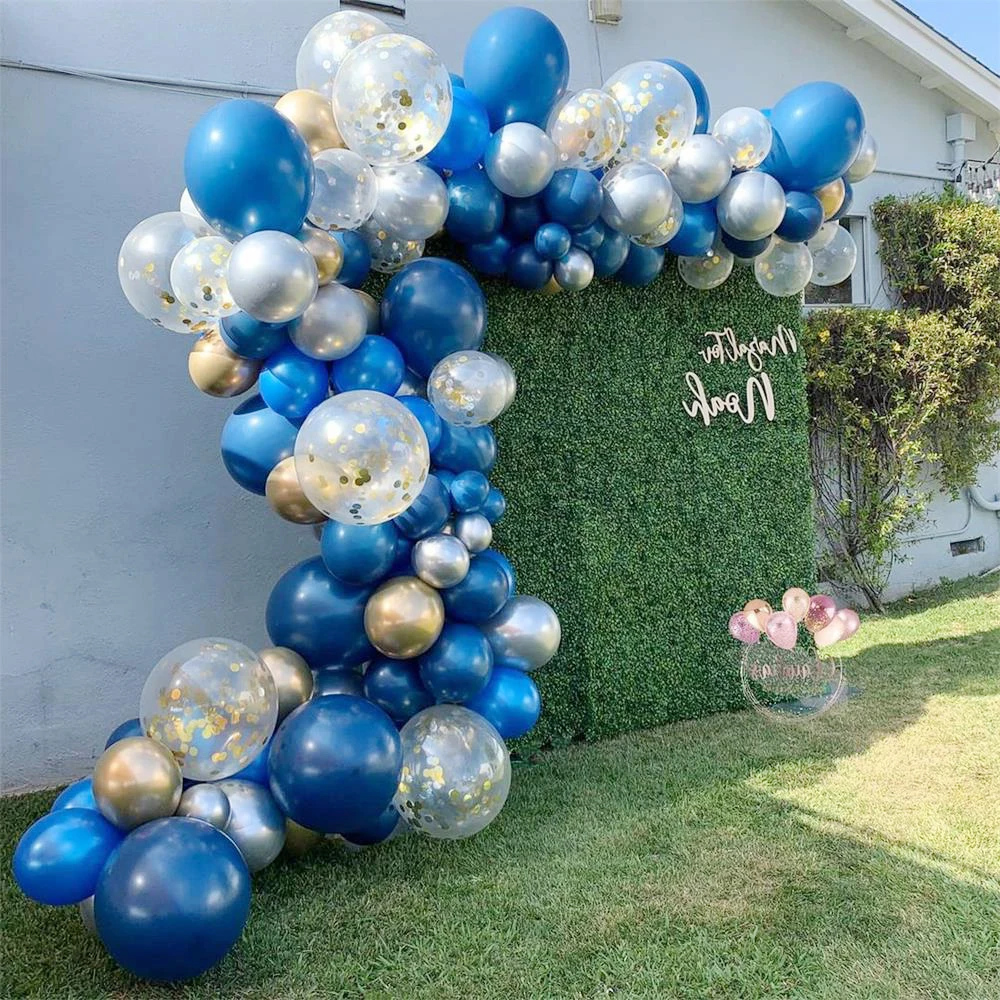 

82 шт., темно-синие зеркальные хромированные серебристые, темно-синие, золотистые зеркальные украшения для свадьбы, детского праздника, праз...